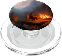 Wanderlust : Une Nuit Confortable au Coin du feu de Camp, œuvre d'art numérique basée sur l'IA PopSockets PopGrip pour MagSafe