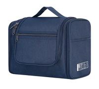 WANDF Grande Trousse de Toilette Femme Trousse Maquillage Suspendue Trousse de Toilette Homme de Voyage, Sac Organisateur de Toilette et Cosmétiques(Bleu Denim)