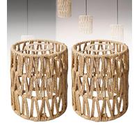 WANDGU 2 pièces abat-jour Boho : aba t-jou r en rotin, abat-jour en rotin tressé, aba t-jou r suspendu, accessoires aba t-jou r avec Ø 12cm pour lampe de table E27 lampe suspendue lampadaire (H 15cm)