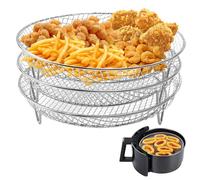 WANDGU 20,8 × 20,8 × 9,5 cm Triple grille de friteuse à air : plateau de friteuse à air, support Airfryer en acier inoxydable 304, accessoires de grille de friteuse à air chaud, trois étagères