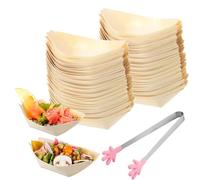WANDGU 200 pièces de barquettes apéritives : Barquettes à finger food 8,5 x 6 cm, barquettes en bois de pin, barquette biodégradable en bambou, barquette pour saucisses frites sushis