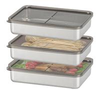 WANDGU 3 pièces Boîte de conservation en acier inoxydable : Boîte à trancher avec couvercles hermétiques à l'air, boîte de conservation des aliments pour la viande, le fromage, 800ML