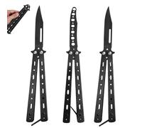 WANDGU 3 Pièces Butterfly Trainer : Couteau Papillon d’Entraînement Lame Non Aiguisée Peigne Papillon Acier Inoxydable pour Couteau d’Entraînement Balisong Débutant - Pour S’exercer Aux Figures (Noir)