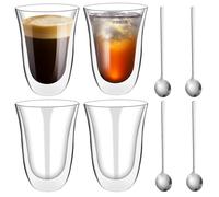 WANDGU 4 Pièces 300 ml Tasses Double Paroi: Tasse Cappuccino Verre Double Paroi, Tasse Double paroi Verr e, Mug Verre Café Borosilicate, Tass e a Thé Latte Cappuccino pour Noël, Anniversaire, Thé