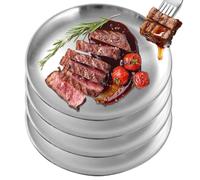 WANDGU 4 Pièces Assiette Ronde en Acier Inoxydable: Ø23cm Assiette Camping, Décoratif Rond Plateau de Service, Assiett e Inox Camping, Plat de Barbecue, Moule à Gâteau pour Campin g, Fête, Maison