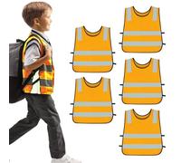 WANDGU 5 Gilets de Sécurité Enfants Haute Visibilité: Gilet Réfléchissant Léger Taille Universelle (3-12 Ans), Jaune Fluorescent pour École/Vélo/Activités Extérieures, Garçons et Filles