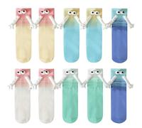 WANDGU 5 paires de chaussettes magnétiques : chaussettes magnétiques main dans la main, chaussettes colorées aimantées tenant la main en coton, cadeaux douillets pour enfants femme couple, 35-43,