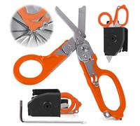WANDGU 6 en 1 Ciseaux Secours: Ciseaux Camping Multi Tool pour L', Multifonctions Ciseaux Sauvetage, Isailles de Traumatologie Pliables en Acier Inoxydable pour Professionnelle (orange)