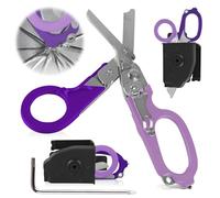 WANDGU 6 en 1 Ciseaux Secours: Ciseaux Camping Multi Tool pour L', Multifonctions Ciseaux Sauvetage, Isailles de Traumatologie Pliables en Acier Inoxydable pour Professionnelle (violet)
