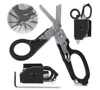 WANDGU 6 en 1 Ciseaux Secours: Ciseaux Camping Multi Tool pour L', Multifonctions Ciseaux Sauvetage, Isailles de Traumatologie Pliables en Acier Inoxydable pour Professionnelle (noir)