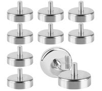 WANDGU Aimants en néodyme avec filetage : lot de 10 aimants en néodyme super puissants Ø 25 mm avec filetage M5, aimant rond en néodyme m, filetage extérieur plat, 20 kg, système magnétique pour vis