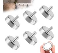 WANDGU Aimants en pot avec filetage : lot de 6 aimants en néodyme Ø 25 mm filetage M6, 36 kg, système magnétique super puissant pour vis, œillet ou crochet