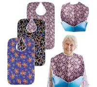 WANDGU Bavoirs imperméables pour adultes : lot de 3 bavoirs pour adultes avec bac de récupération et boutons-pression, protection de vêtements lavable réutilisable pour hommes, femmes, personnes âgées
