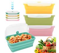 WANDGU Boîte à déjeuner pliable en silicone de 550 ml : 4 conservateurs pliables, couvercles, vaisselle micro-ondes