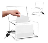 WANDGU Boîte à dons verrouillable : 16 x 12 x 10 cm Boîte de dons en acrylique transparent, urne de vote avec serrure pour bulletins de vote, tirages au sort et concours, boîte de rangement sécurisée