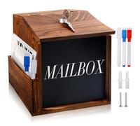 WANDGU Boîte à propositions en bois avec serrure : boîte à dons verrouillable, boîte à dons, boîte à bonbons en bois massif avec tableau noir et clé - Urne de choix pour le bureau, la maison, l'école