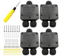 WANDGU Boîte de dérivation étanche IP68 : 4 boîtes de jonction 3 voies - Étanche - Noir - Pour jardin - Diamètre du câble : 4-15 mm - En polycarbonate - Noir