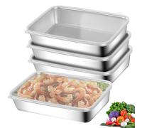 WANDGU Boîte de rangement alimentaire en acier inoxydable avec couvercle : 25,5 × 20 × 5,5 cm, lot de 4 boîtes à charcuterie Fresh, empilables en acier inoxydable pour saucisses et fromages, viande,