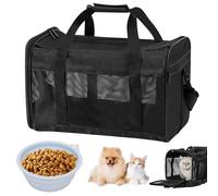 WANDGU Boîte de transport pliable pour chat : sac respirant pour chat avec gamelle d'eau portable, boîte de transport pliable pour chien et chat avec bandoulière, 42 x 27 x 28 cm