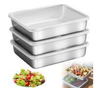 WANDGU Boîtes de Conservation Alimentaire en Acier Inoxydable: 3 Pièces 25×20×5cm Boites Alimentaires en Inox, Boîte à Bento en Acier Inoxydable, avec Couvercles Hermétiques pour Cuisine, Congélateur