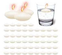 WANDGU Bougies flottantes non parfumées - Lot de 50 bougies chauffe-plat pour la Saint-Valentin, Noël, mariage, dîner, blanc chaud