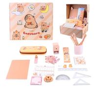 WANDGU Capybara Ensemble de papeterie 38 pièces avec trousse esthétique, kit de rentrée scolaire avec carnet, autocollants, crayons, emploi du temps et accessoires pour l'école