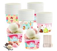 WANDGU Carton Kraft Récipient de Nourriture: Gobelets Carton Blanc 240ml, 50 Morceaux de Gobelets en Papier Bio avec une Cuillère, Kraft épaissi, Papier pour Glaces, Café, Soupe