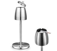 WANDGU Cendrier de table en acier inoxydable : Cendrier à hauteur réglable avec fond antidérapant, hauteur extensible de 34-65 cm, cendrier résistant au vent avec couvercle pour les zones fumeurs