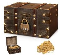 WANDGU Coffre au Trésor en Bois: Serrure à Combinaison, Petit Coffre de Pirate, Coffret à Bijoux Avec Couvercle pour Anniversaire d'Enfant, Tirelire Avec Serrure (Gris)