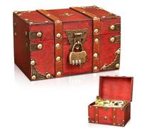 WANDGU Coffre au trésor vintage avec serrure à combinaison : petit coffre au trésor de pirate, boîte à bijoux avec couvercle coffre au trésor anniversaire d'enfant, tirelire avec serrure, cadeau fait