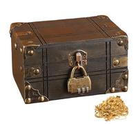 WANDGU Coffre au trésor vintage en bois avec serrure : Coffre au trésor en bois avec couvercle, Coffre au tréso r en boi s, Petit coffre au tréso r pirate pour ranger et décorer vos cadeaux
