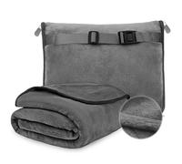 WANDGU Couverture de coussin 2 en 1 grise ultra légère douce et chaude pour voyage et voiture 127 × 152 cm