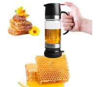 WANDGU Distributeur de miel en verre anti-goutte : pot à miel de 300 ml avec poignée, distributeur de sirop, verre distributeur de miel amovible, pots à miel, couvercles supérieurs et inférieurs