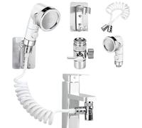 WANDGU Douchette Lavabo: Douchette pour Lavabo Ensemble Pommeau, Ensemble Pommeau Douche pour Lavabo avec Tuyau, Support Mural et Convertisseur pour Personnes Agées, Animaux Domestiques (Blanc)