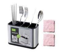 WANDGU Égouttoir à Couverts: Porte-Couverts à 4 Compartiments, Porte-Couverts de Cuisine en Acier Inoxydable, Fourchette Cuillère Organisateur Rack, Porte Ustensiles Cuisine pour Couteau Fourchette