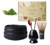 WANDGU Ensemble de thé matcha manuel avec fouet à matcha, avec 2 cuillères à matcha, support pour fouet, récipient à poudre pour matcha, kit de cérémonie du thé pour la cérémonie du matcha (5, noir)