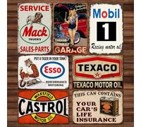 WANDGU Garage Plaques Métalliques Rétro : Ensemble de 7 Affiches en Métal, Plaque en Tôle Atelier, 20 x 30 CM Design Vintage Nostalgique Auto Ancienne Plaque Métallique pour Décoration Murale de