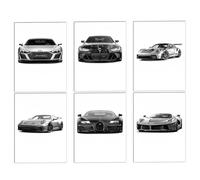 WANDGU GOEDCH Ensemble de 6 toiles Voitures de sport : Peintures à l'huile noir et blanc de qualité supérieure, Décoration murale moderne pour salon, bureau et chambre (20 x 30 cm, sans cadre).