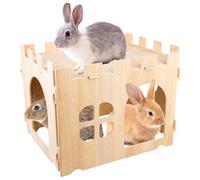 WANDGU Grande maison pour lapin : grande maison pour lapins pour petits animaux, maison de jeu en bois à cacher, idéale pour les cochons d'Inde, les lapins nains et autres rongeurs (40 x 30 x 30 cm)