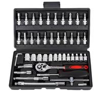 WANDGU Jeu de 46 douilles : jeu de clés à cliquet 1/4" avec rallonge, serrage rapide, douilles en acier Cr-V, jeu d'embouts, clés Allen pour voiture et maison dans une boîte de rangement