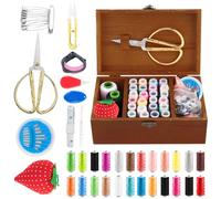 WANDGU Kit de couture de base : boîte à couture vintage en bois avec accessoires et outils de qualité supérieure pour loisirs créatifs