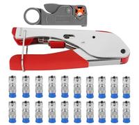 WANDGU Kit de pince à sertir de type F avec 20 connecteurs F et coupe-câble coaxial rotatif, pince à sertir pour câble satellite, câble coaxial