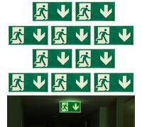 WANDGU Lot de 10 panneaux de sortie de secours phosphorescents : 15 x 30 cm, autocollants, phosphorescents, de qualité supérieure, avec flèche vers le bas, haute luminosité, en PVC, auto-adhésif