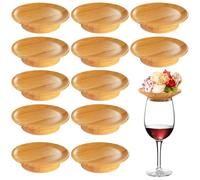 WANDGU Lot de 12 décorations de verres à vin en bois : décorations pour assiettes à apéritif, décorations pour planches à charcuterie avec protection anti-éclaboussures pour desserts, fêtes