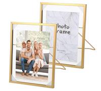 WANDGU Lot de 2 cadres photo dorés 20 x 15 cm : cadre photo debout en verre, cadre photo rétro doré, cadre photo en verre et métal, support d'affichage, cadre floral pressé pour décoration de bureau,