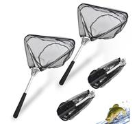 WANDGU Lot de 2 épuisettes pliables avec long manche, épuisette télescopique pêche, étang, piscine, jardin, plage, accessoires de