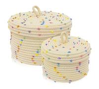 WANDGU Lot de 2 paniers de rangement : panier de rangement, panier tressé avec couvercle, panier de rangement en corde de coton, boîte de rangement tressée en corde de coton, corbeille b tressée pour