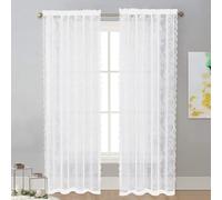 WANDGU Lot de 2 rideaux transparents (2 voilages brodés avec passerelle décorative) avec œillets pour salon, terrasse, chambre (1,5 x 2 m)