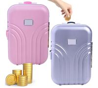 WANDGU Lot de 2 tirelires créatives en forme de valise : mini tirelire de bagage, tirelire de voyage mignonne pour enfants et adultes, cadeau amusant (rose, argent)