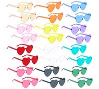 WANDGU Lot de 24 paires de lunettes de soleil en forme de cœur - Couleurs fluo - 12 couleurs - En forme de cœur - Transparentes - Pour enfants et adultes - Pour fête d'anniversaire